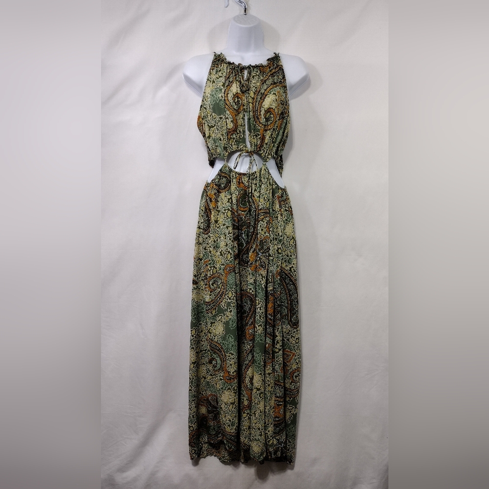 Zara Green Paisley Cutout Maxi Dress